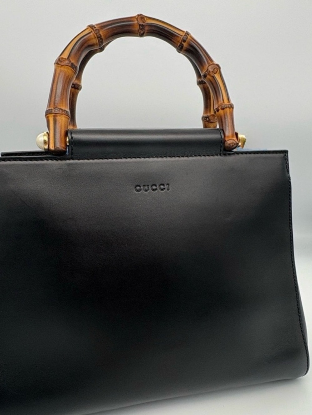 Gucci Black Leather Satchel with Bamboo Top Handles - Picture 5 of 12